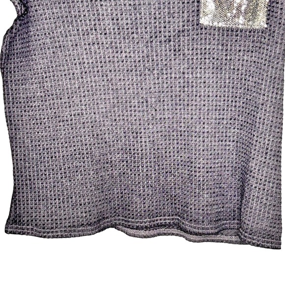 Disneyland Gray Waffle Knit Long Sleeve Silver Bling Sequin Top - Picture 4 of 8